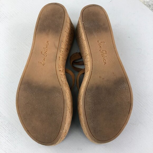Sam Edelman Women's Size 8 Reana Brown Leather Open Toe Slip On Wedge Sandals - Picture 10 of 13